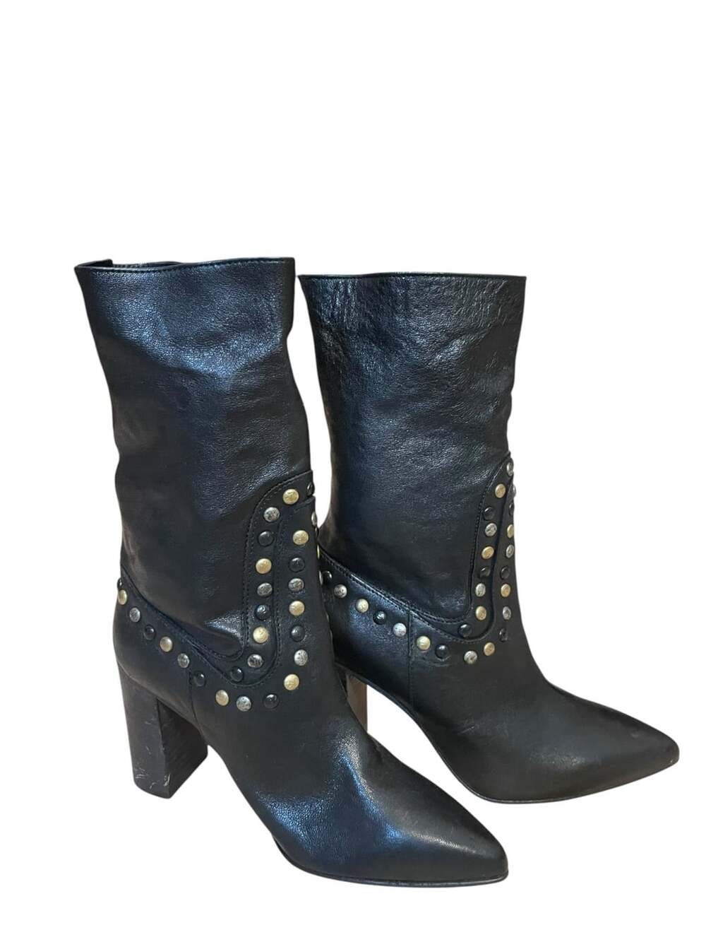 NEW! Free People Dakota Studded Heel Boots Size 37.5 Black Leather